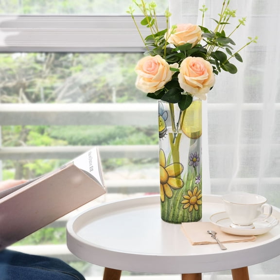 Bees Collect Honey Plastic Vase 11.8'' x 3.9'' Transparent Non Breakable Decorative for Family