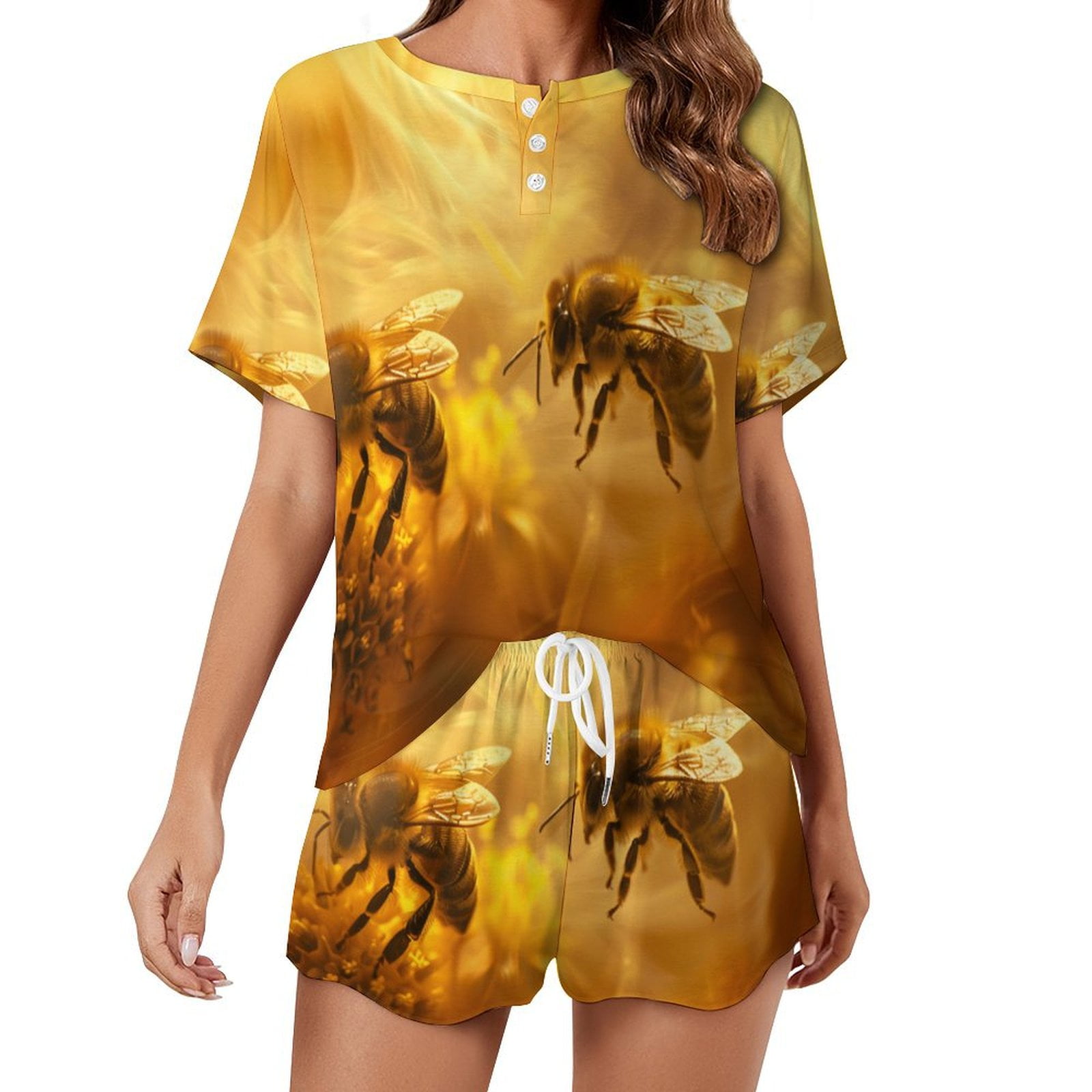 Bees Collect Honey Print Women'S Pajamas Set Summer Sleepwear Sets 2 ...