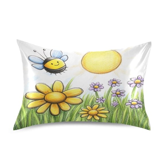 Bees Collect Honey Queen Size Pillowcase Silky Smooth Finish Anti Wrinkle Design Easy Envelope Closure 20x30in