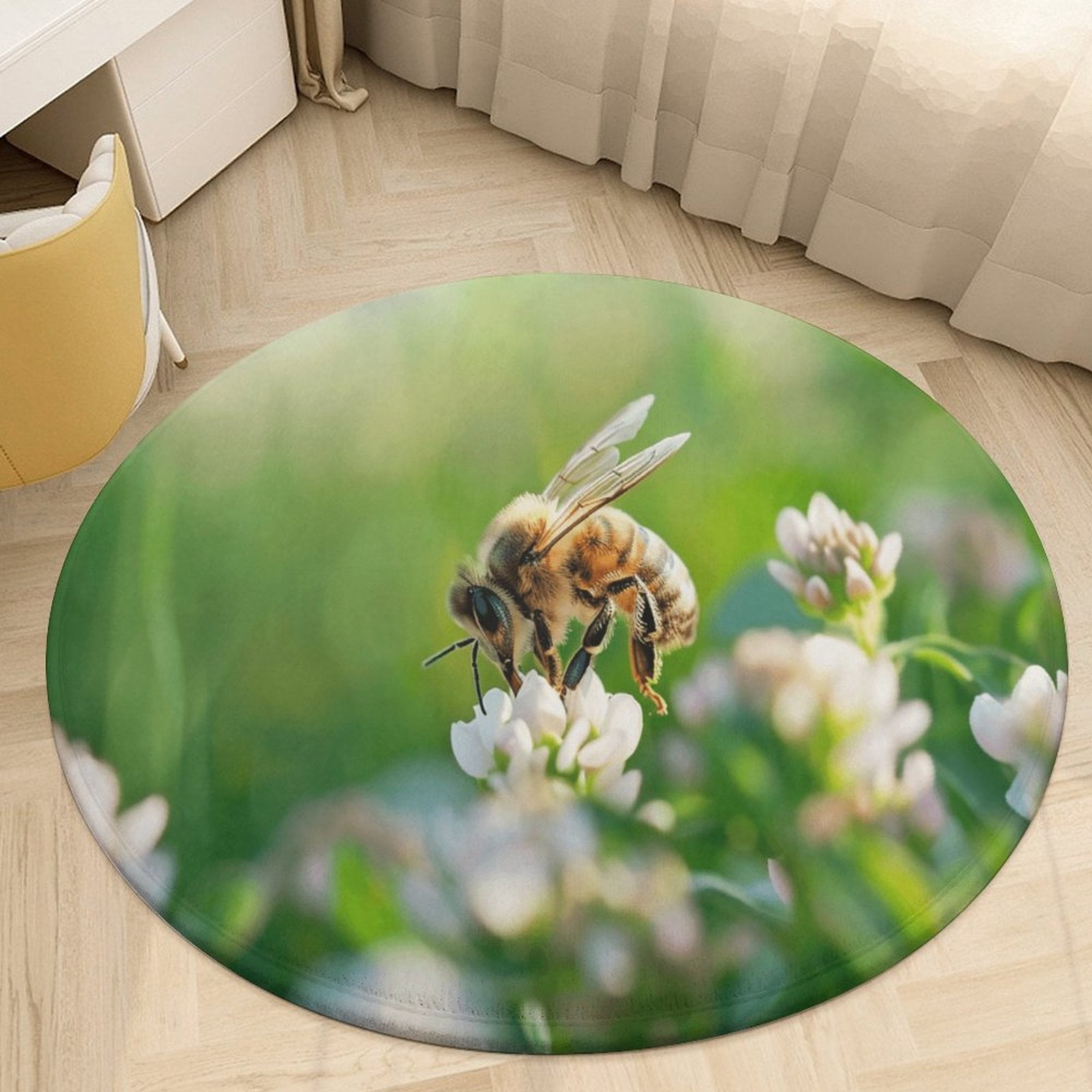 Bees Collect Honey Round Rugs -Washable Non-Slip Small Round Area Rug ...