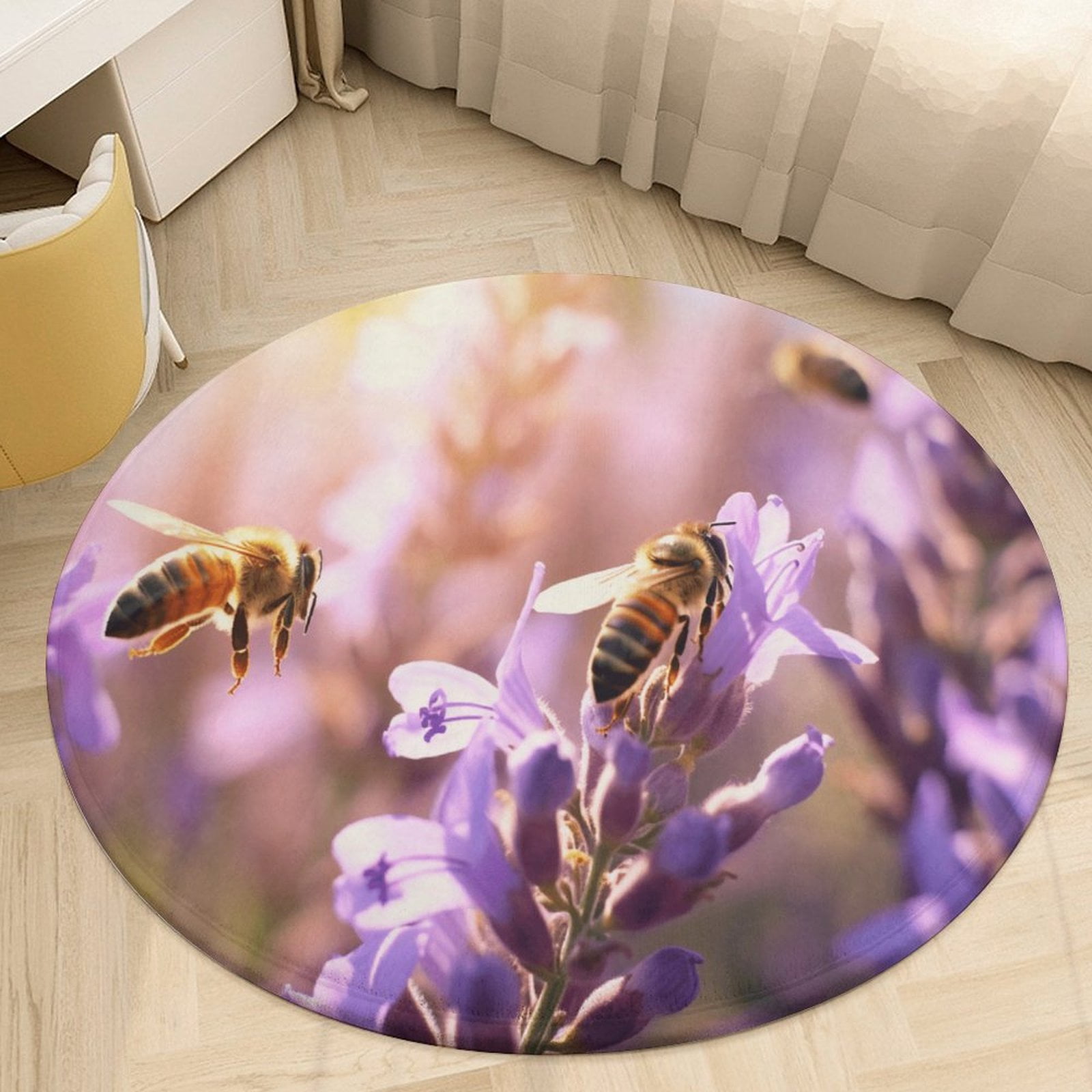 Bees Collect Honey Round Rugs -Washable Non-Slip Small Round Area Rug ...