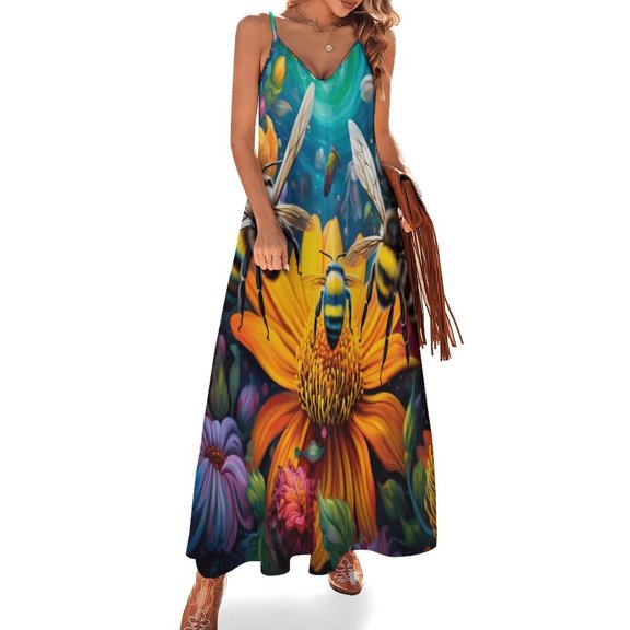 Bees Collect Honey Sleeveless Dress Women's Luxury Party Dress Birthday Dresses for Women