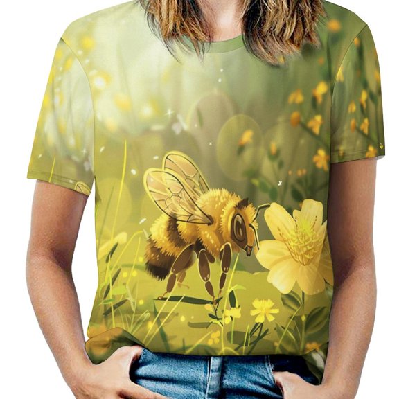 Bees Collect Honey T Shirts Basic T-Shirt Short Sleeve Ladies Tee Shirt Summer Graphic Clothing