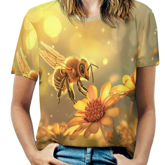 Bees Collect Honey T Shirts Basic T-Shirt Short Sleeve Ladies Tee Shirt Summer Graphic Clothing