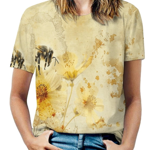 Bees Collect Honey T Shirts Basic T-Shirt Short Sleeve Ladies Tee Shirt Summer Graphic Clothing