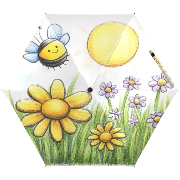 Bees Collect Honey Umbrellas for Sun Auto Open Close UV50+ Waterproof 5-Fold Compact Fiberglass Frame