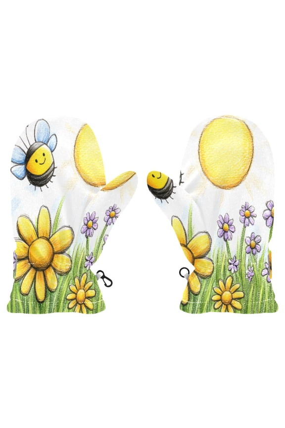 Bees Collect Honey Witch Cauldron Pattern Cold Weather Mittens Cozy Gloves with Adjustable Fit Perfect for Outdoor Fun