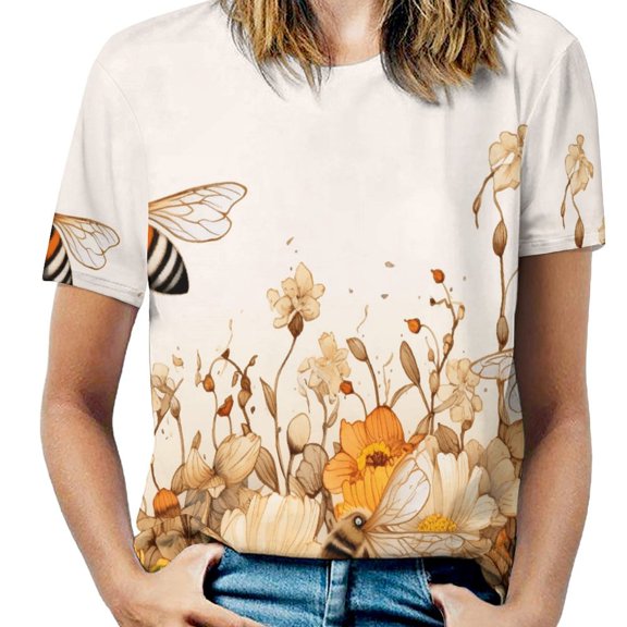 Bees Collect Honey Women's Short Sleeve T-Shirt Crew Neck Casual Summer Trendy Loose Fit Tops