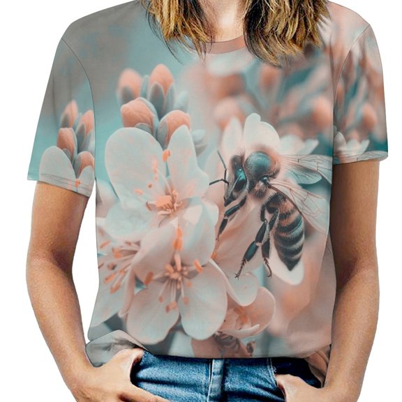 Bees Collect Honey Women's Short Sleeve T-Shirt Crew Neck Casual Summer Trendy Loose Fit Tops