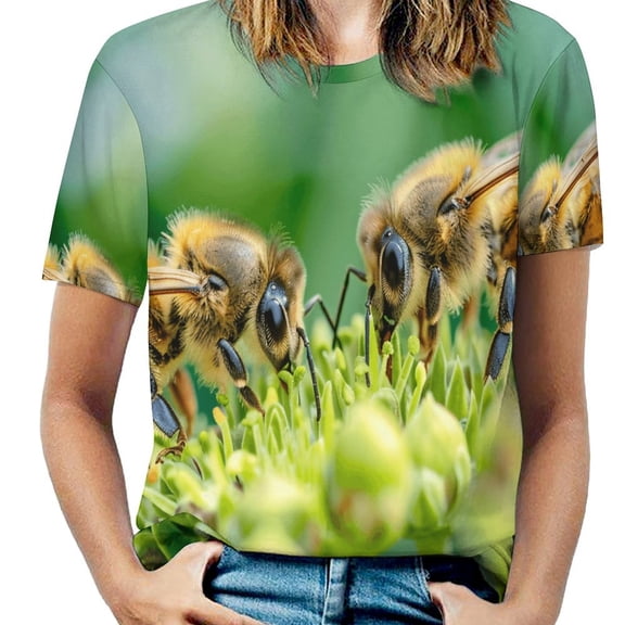Bees Collect Honey Women's Short Sleeve T-Shirt Crew Neck Casual Summer Trendy Loose Fit Tops