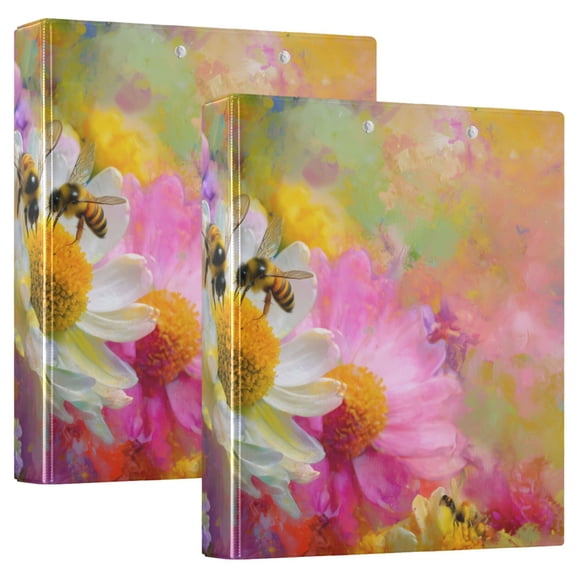 Bees Collecting Nectar Digital Painting Round Ring Binder 3 Rings 1.5" Capacity File Storage for A4 Size 1 Pack