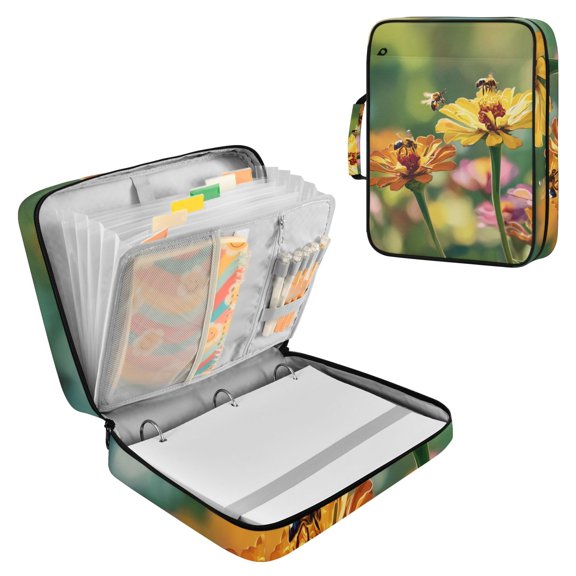 Bees Collecting Nectar on Spring Accordion File Organizer Expanding File Folder 3-Ring Binder Bag 500 Sheets A4 Size