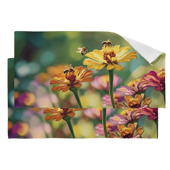 Bees Collecting Nectar on Spring Hand Towel Absorbent Bath Towels for Bathroom Sports Gym 28" x 14" Set of 2