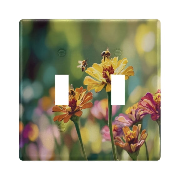 Bees Collecting Nectar on Spring Light Switch Cover Electrical Outlet Cover Replaceable Wall Plates 2-Gang