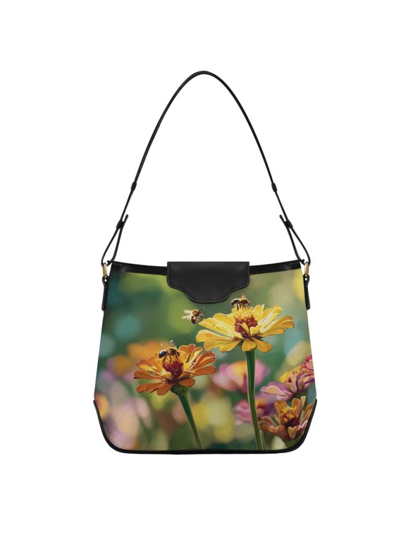 Bees Collecting Nectar on Spring Women's Tote Bag Convertible Handbags Hobo Shoulder Bag with Zipper Magnetic Snap