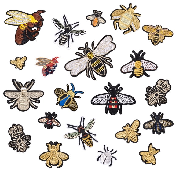 Bees Computerized Embroidery Cloth Iron on/Sew on Patches Cloth Appliques Mixed Color 25.5~72x34~106x1.5~2mm 21pcs/set