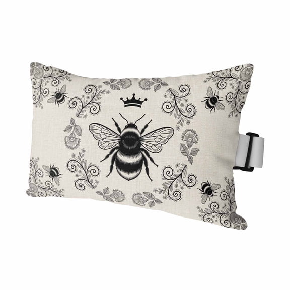 Bees Crowns Flower Rings on Linen Outdoor Pillow for Chaise Lounge Chair,Abstract Botantical Waterproof Headrest Lumbar Pillows with Insert&Elastic Strap for Patio Pool Garden Chairs Decor,1 Pack