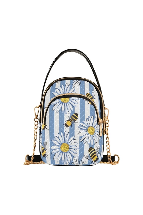 Bees Daisies Flowers Women Quilting Handbags Shoulder Bag Cross Body Bag with Crossbody Strap Hobo Bags Chain Strap