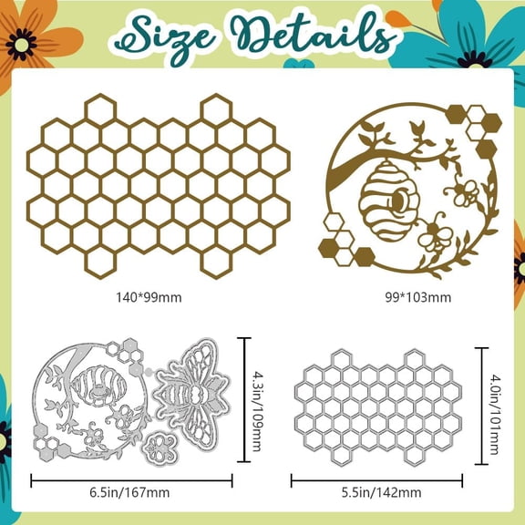 Bees Die Cuts for Card Making Beehives Carbon Steel Cutting Dies 2025 Frames Scrapbooking Embossing Template Dies for DIY Birthday Gift Party Greeting Paper Card Photo Album
