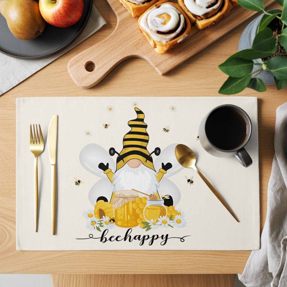 Bees Dwarf Placemats Set of 1, Daisy Honey Farm Heat Insulated Linen Place Mats, Washable Stain-Proof Table Mats for Dining Tables Holiday Decor 13x19 Inches