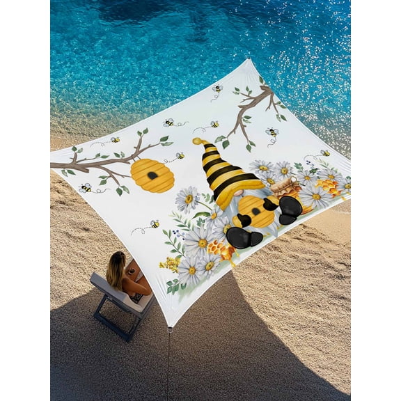 Bees Dwarf Sun Shade Sail 6.5' x 10', Springs White Daisy Branch Flower Plant Rectangle Outdoor Sunshade Canopy, Waterproof UV Block Patio Covers for Garden Yard Beach