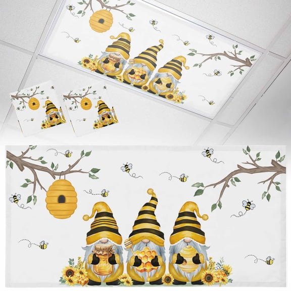 Bees Dwarfs Fluorescent Light Covers Yellow Sunflower Branch Spring Flower Plant Magnetic Light Filters Ceiling Lighting Panel Shade for Classroom Office Home 2 x 4 ft, 2 Pack