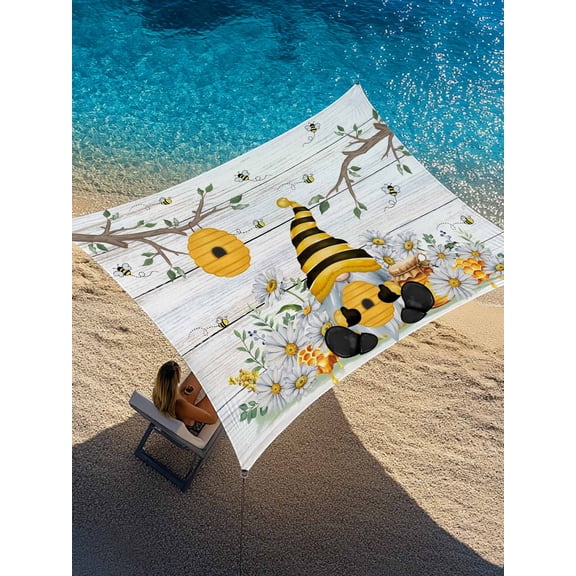 Bees Dwarfs Sun Shade Sail 6.5' x 10', Springs White Daisy Branch Wood Striped Rectangle Outdoor Sunshade Canopy, Waterproof UV Block Patio Covers for Garden Yard Beach