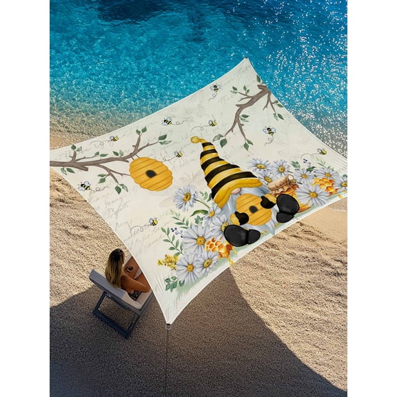 Bees Dwarfs Sun Shade Sail 8' x 10', Spring White Daisy Flower Branch Vintage Letter Rectangle Outdoor Sunshade Canopy, Waterproof UV Block Patio Covers for Garden Yard Beach