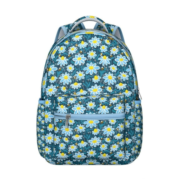 Bees & Flowers Backpack&nbsp;- Vintage-Inspired School Bag for Girls & Boys, Laptop Compartment + Side Water Bottle Holder, Durable for Daily Use in Classroom or Campus
