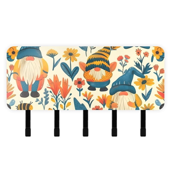 Bees Flowers Gnome Mail Holder Organizer Wall Mount with Shelf Key Holder Key Rack with 5 Key Hooks for Wall Decorative