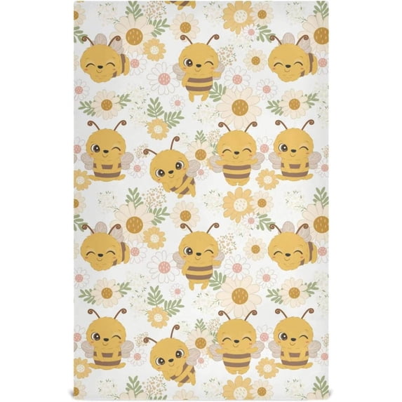 Bees Flowers Kitchen Dish Towels 4 Pack Absorbent Hand Towels, Lint-Free 18"x28" Floral Pattern Fast Drying Hanging Dishcloths for Cooking Baking Home Clean