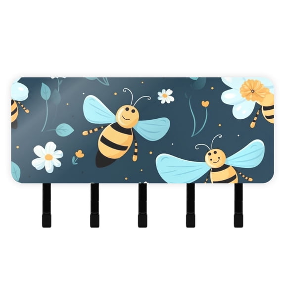 Bees Flowers Leaves Mail Holder Organizer Wall Mount with Shelf Key Holder Key Rack with 5 Key Hooks for Wall Decorative