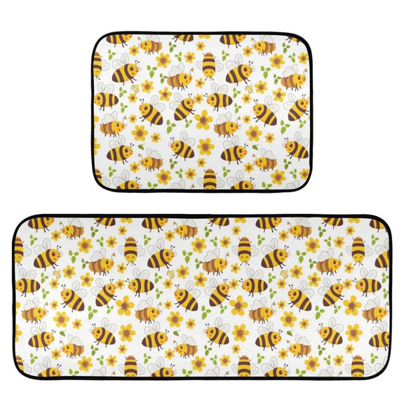 Bees Gather Nectar Kitchen Mat 2 Piece Non Slip Absorbent carpet Floor Mat 19.7x27.6in+19.7x47.2in