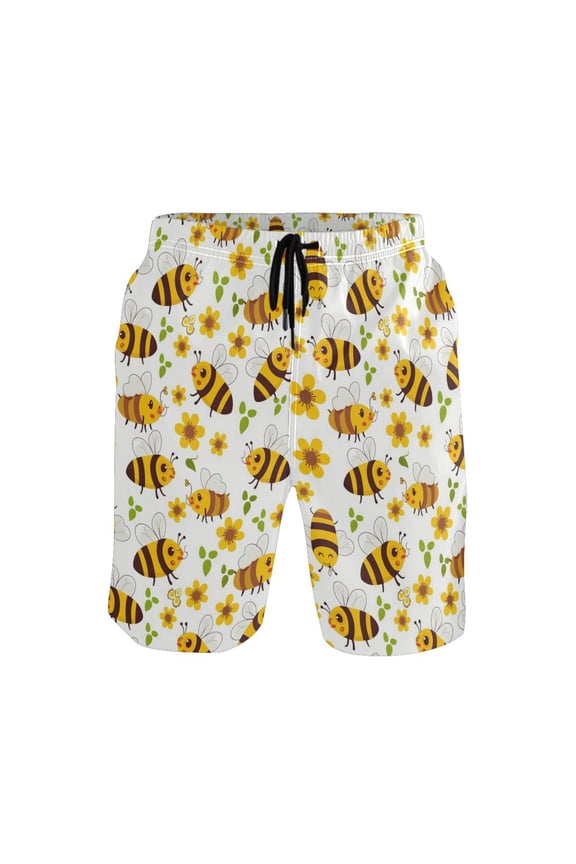 Bees Gather Nectar Mens Swim Trunks Quick Dry Board Shorts Breathable Fit Beach Shorts Swimwear