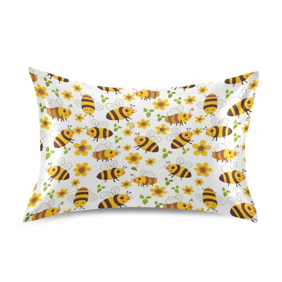 Bees Gather Nectar Pillowcase Queen Size 30''x20'' Satin Double-Sided Print Soft Wrinkle Resistant