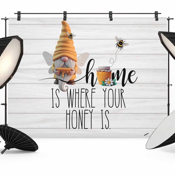 Bees Gnomes Photography Backdrop 10x8FT, Spring Summer Home Honey Daisy Grey Wood Grain Photo Backdrops, Background for Photography Studio Photo Studio Background, Back Drop for Photoshoot