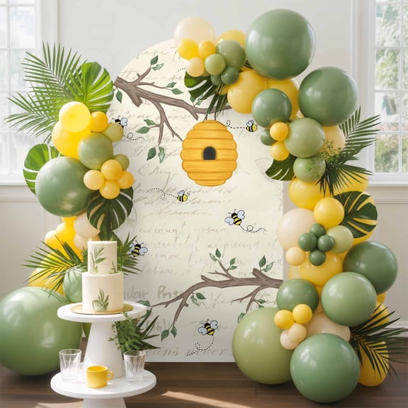 Bees Honeycomb Arch Backdrop Cover, 4FT, Branch Spring Floral Plant Vintage Letter Spandex Arch Covers Double-Sided Backdrop for Wedding Birthday Party Photo Background Decoration