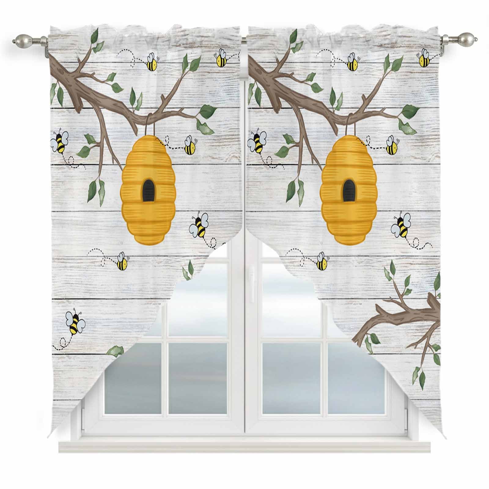Bees Honeycomb Swag Curtain Valance for Window 2 Panels Branch Spring ...