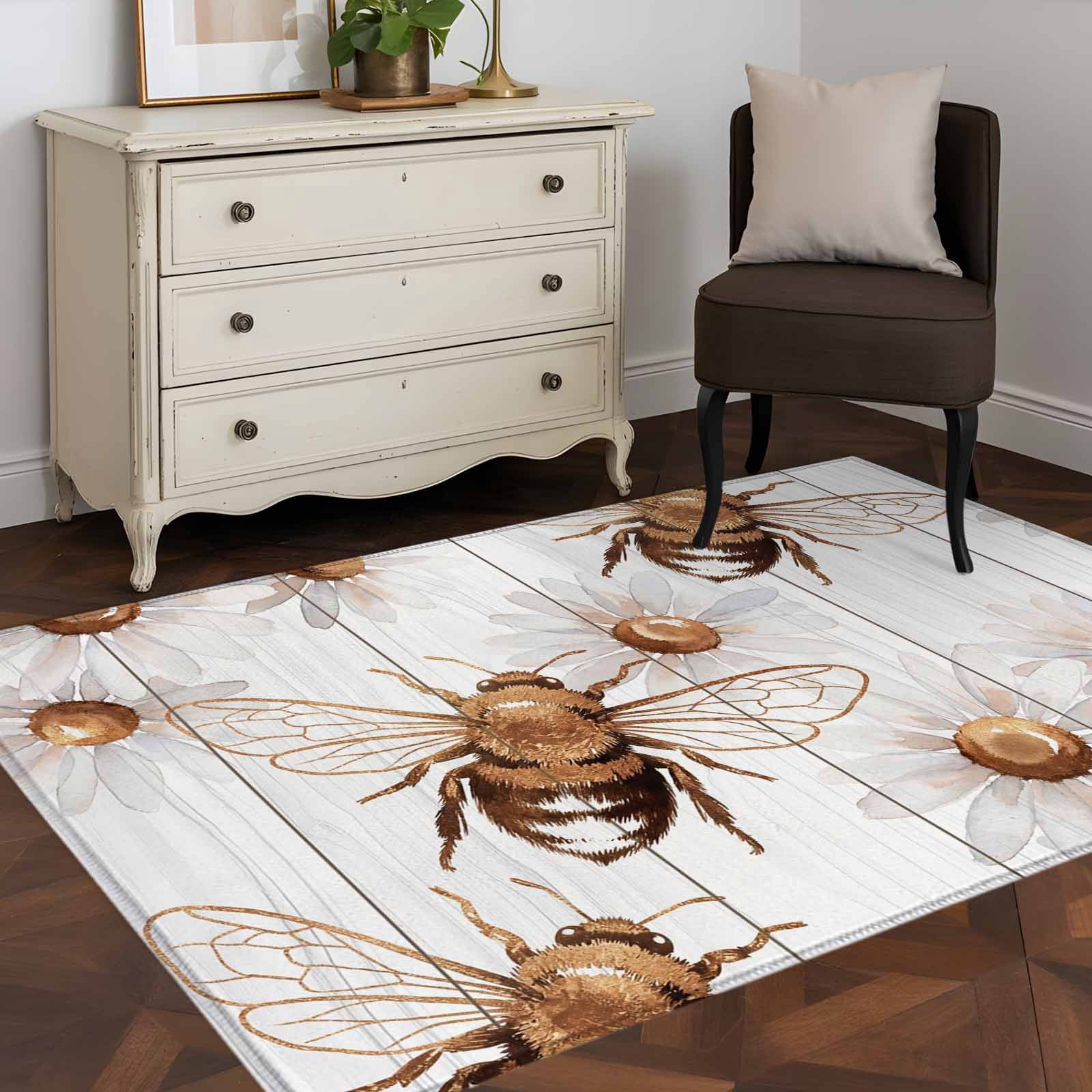 Bees Inset 4x6 Rug for Dining Table for 4 People Under Table, Daisy ...
