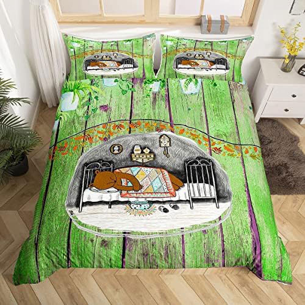 Bees Kids Duvet Cover Set King Size Sunflowers Plants Rustic Farmhouse