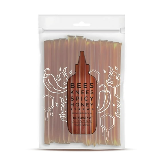 Bees Knees Spicy Honey Sticks, 50 Sticks, 1tsp each, Wildflower Hot Honey Straws Mixed with Habanero