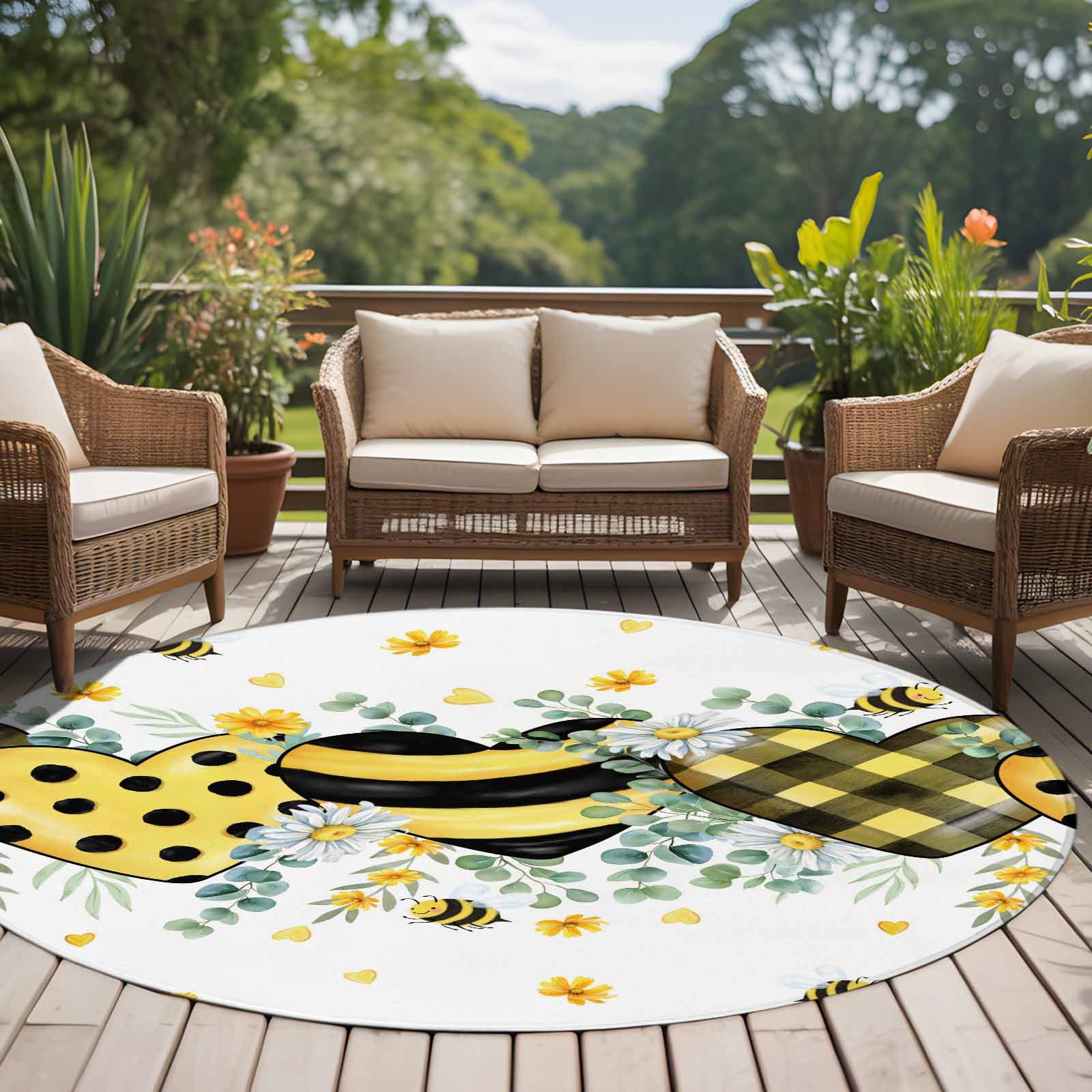 Bees Loves 8ft Round Rug for Open Concept Living Room Seating Zone ...