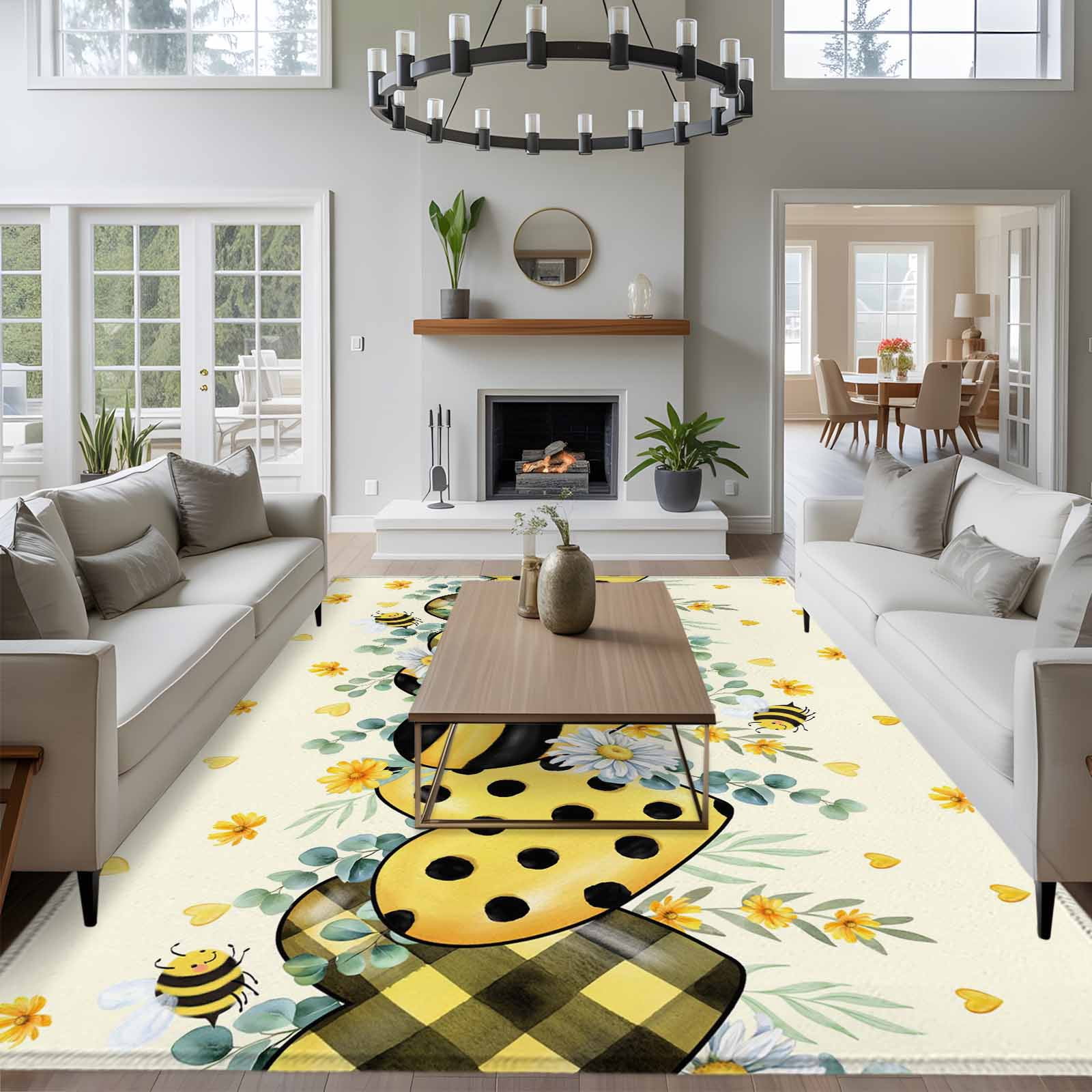 Bee Yellow Rug Bees Loves 8x10 Area Rug for Living Room Sectional Sofa, Vintage ...