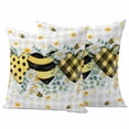 thumbnail image 1 of Bees Loves Pillow Covers 2 Pack Vintage Country Yellow Bee Plaid Dot Love Floral Grey Plaid Pillowcase Waterproof Outdoor Throw Pillow Cover for Patio Garden Square Cushion 26”x26”, 1 of 9