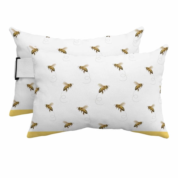 Bees Outdoor Pillows for Chaise Lounge Chair Beach Headrest Pillow Set of 2 Waterproof Lumbar Pillows with Insert&Adjustable Elastic Strap Spring Summer Animals Printed Textured Pool Pillow 12"x20"
