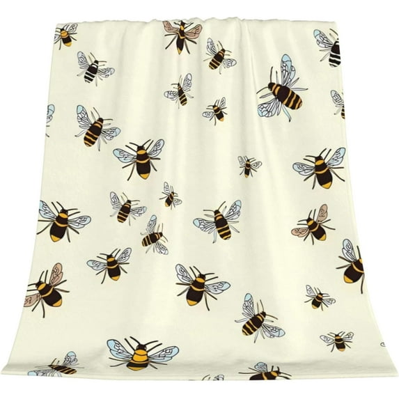 Bees Pattern Fleece Throw Blanket for Couch Chair Bed Women Men - Lightweight Plush Fuzzy Cozy Soft Blankets and Throws for Sofa Travel Camping, 50x40 inches