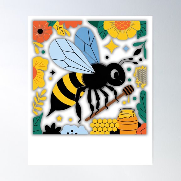 Bees Poster Wall Art, Modern Wall Decor For Living Room Bedroom, 16x24 UNFRAMED