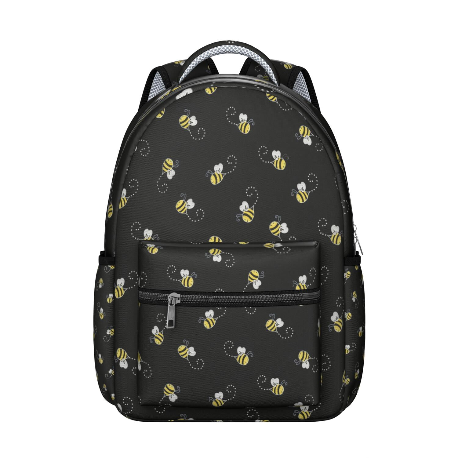 Bees Print Backpack - Water-Resistant School Bag for Students, Durable College Bookbag with Laptop Compartment, Comfortable Padded Straps & Cute Bee Design