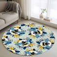thumbnail image 1 of Bees Round Living Room Rugs 3.3 ft, Yellow Blue Leaves Bee Green Texture Washable Area Rug with Non-Slip Sturdy Edge Binding Round Front Door Mat Floor Carpet for Entryway, 1 of 9