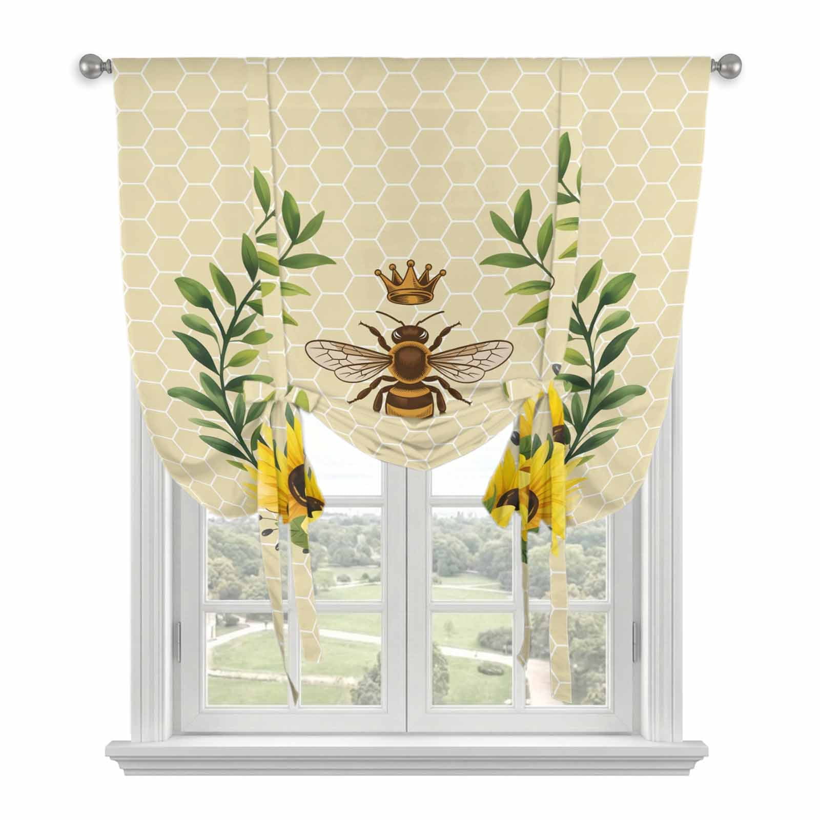 Bees Tie Up Curtains for Windows, Balloon Window Shades, Sunflowers ...